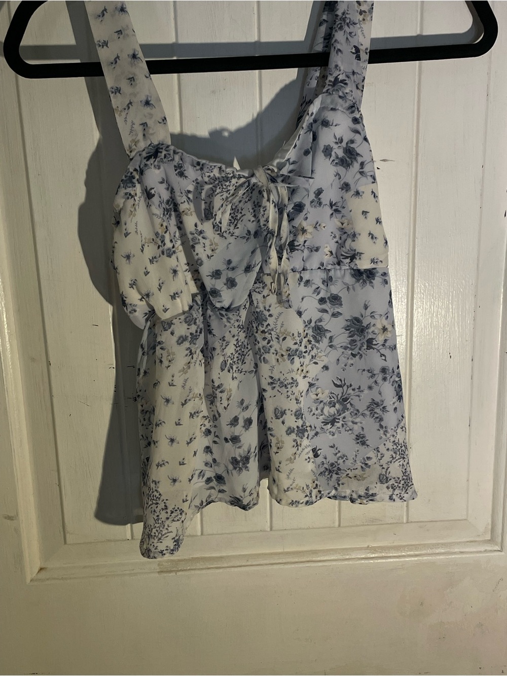 Sugar White & Blue Floral Tie-Front Camisole